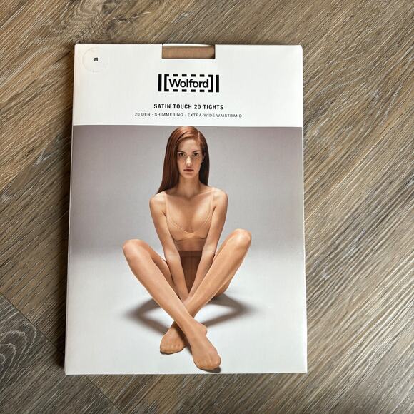 Wolford Satin Touch 20 Tights Shimmering Cosmetic Extra Wide Waistband NWT S/M - Picture 3 of 4